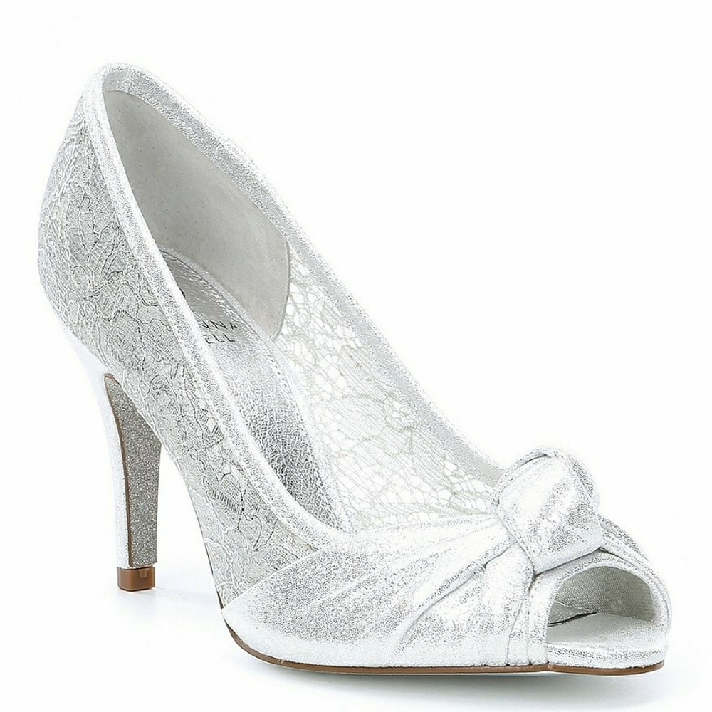 Adriana Papell, Silver Lace&Satin Peep Toe, 8.5W